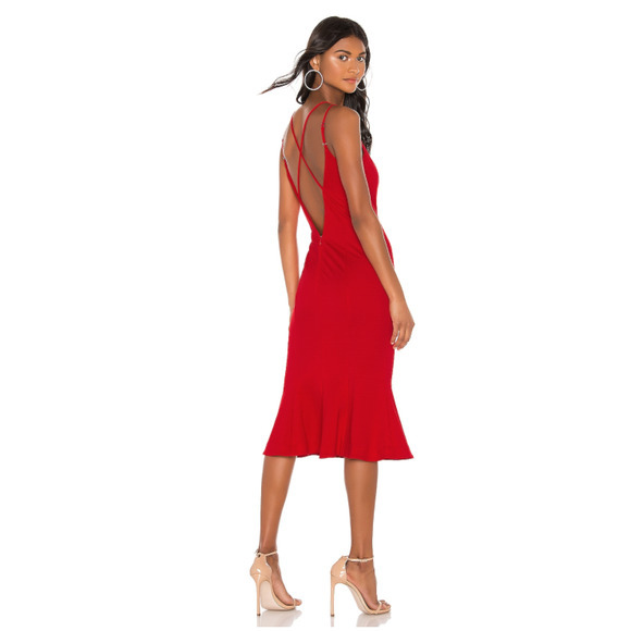NWT NBD Melody Midi Strappy‎ Open Back Midi Dress in Candy Red Size XS - Picture 1 of 12